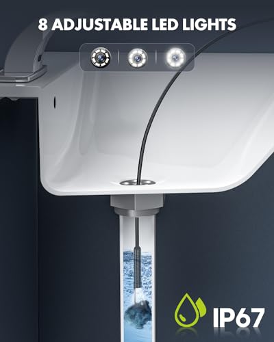 Dual Lens Endoscope Camera with Light, 1080P HD Borescope with 8 LED Lights, USB Endoscope with 16.5ft Semi-Rigid Snake Camera, IP67 Waterproof Inspection Camera K410