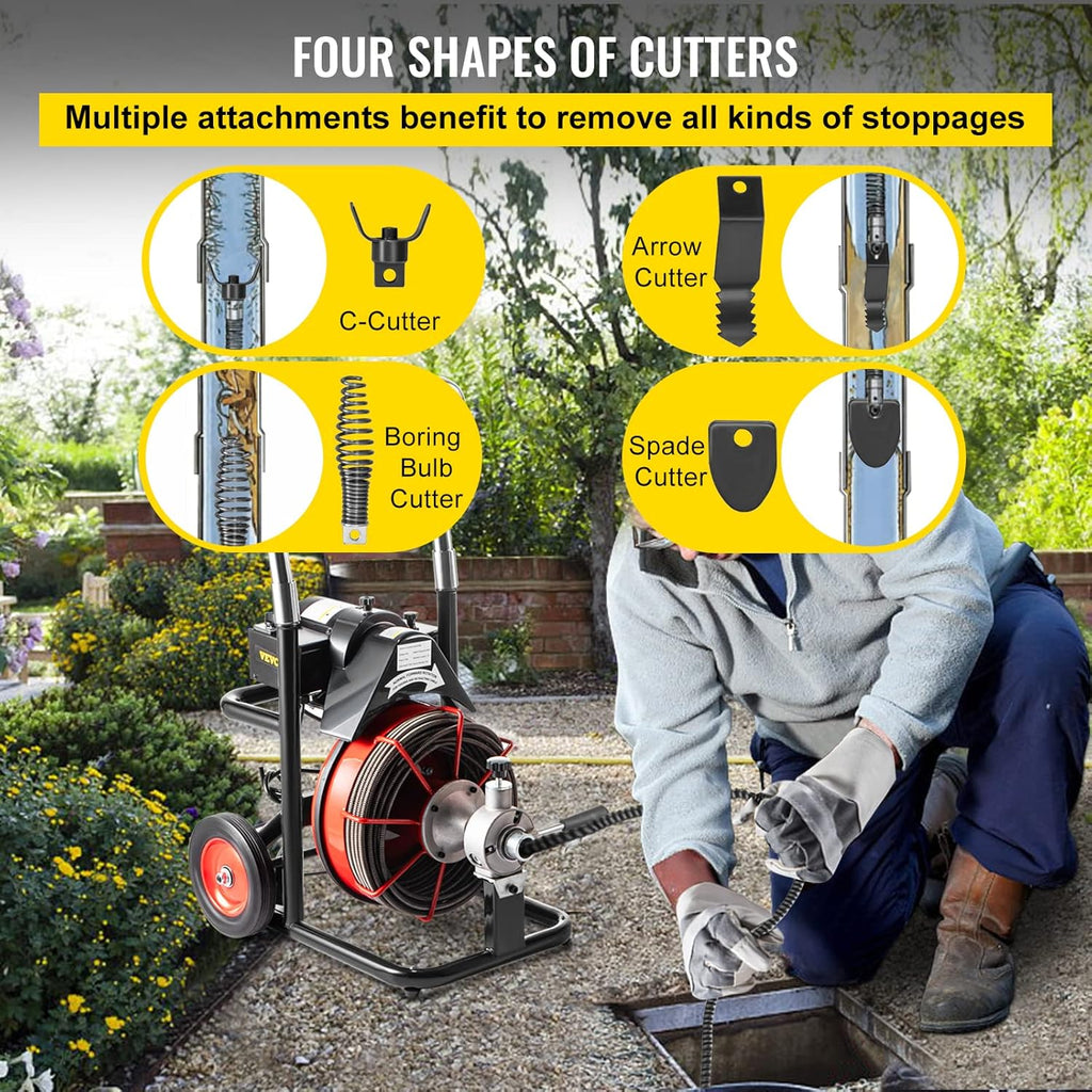 50 Ft x 1/2 Inch Portable Electric Drain Auger Cleaner D458