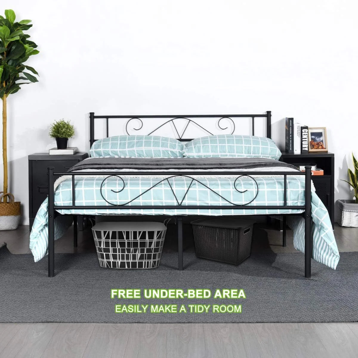 Queen Size Metal Platform Bed Frame with Headboard S932605
