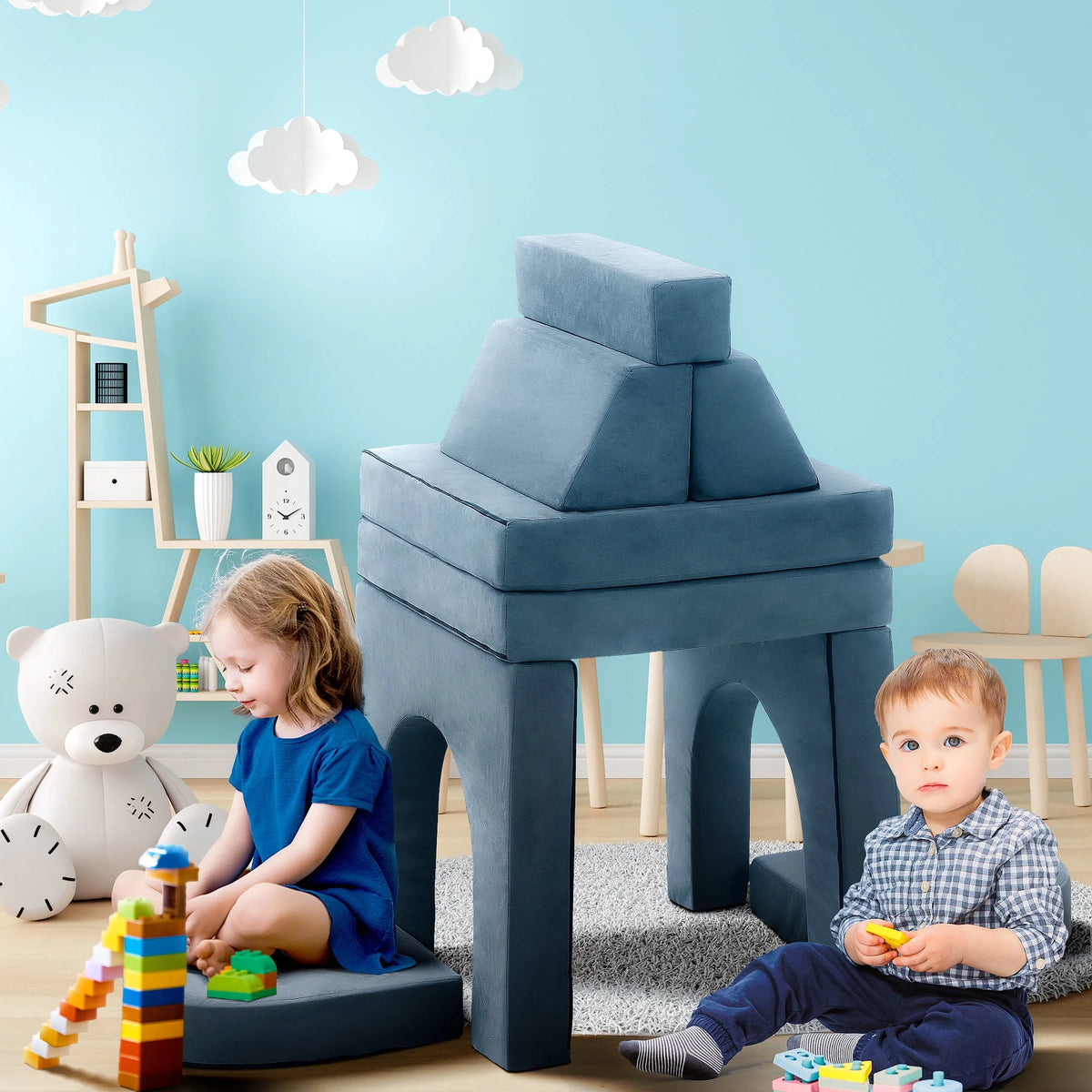 Gray 9-Piece Kids Play Couch O390