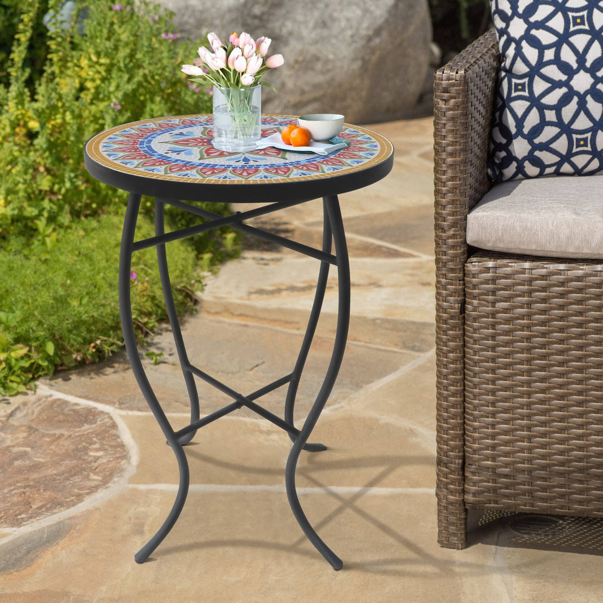 Mosaic Glass Top Folding Side Table G5545