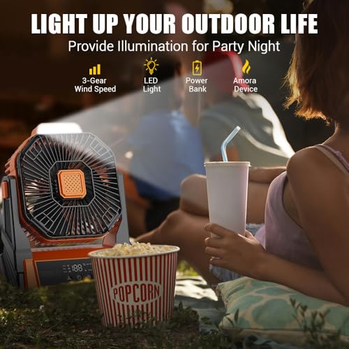Portable Rechargeable 20000mAh Battery Powered Desk Fan with LED Lantern J653722