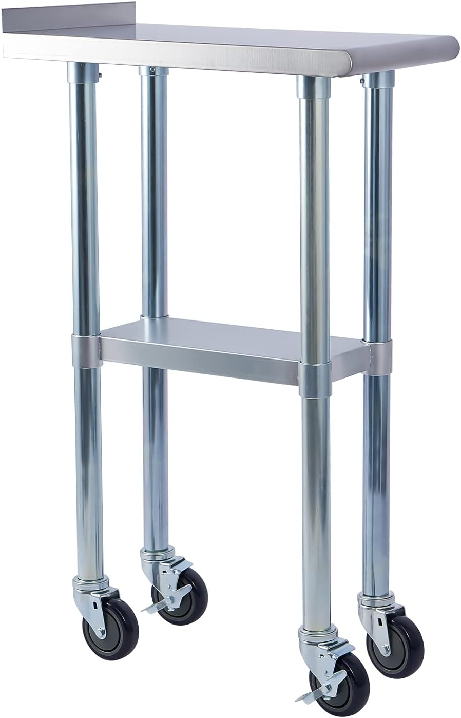 Stainless Steel Metal Work Table with Backsplash, Adjustable Shelf and Caster Wheel I679009