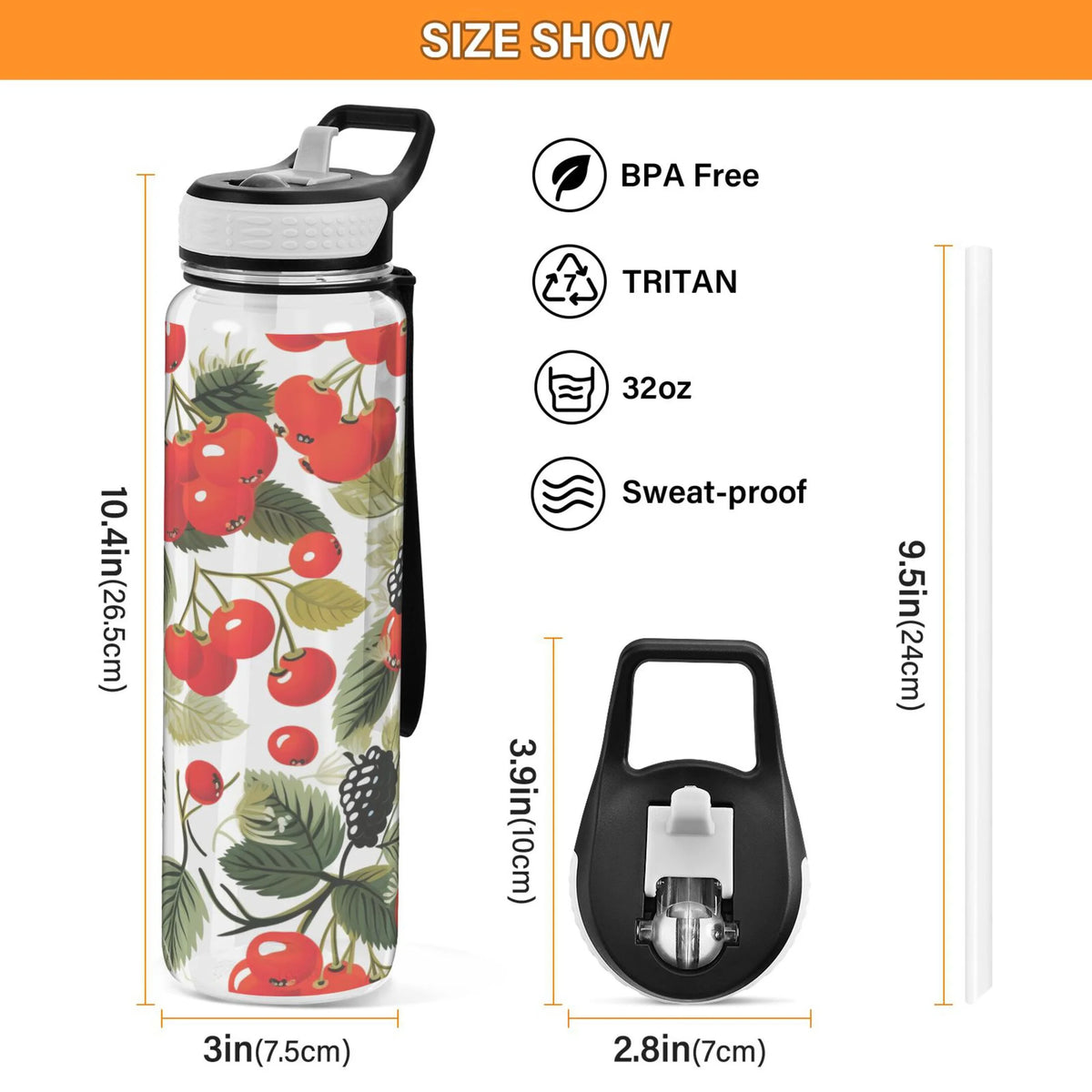Cherry Fruits with Leaves 32oz Tritan Leakproof Sports Bottle O80639