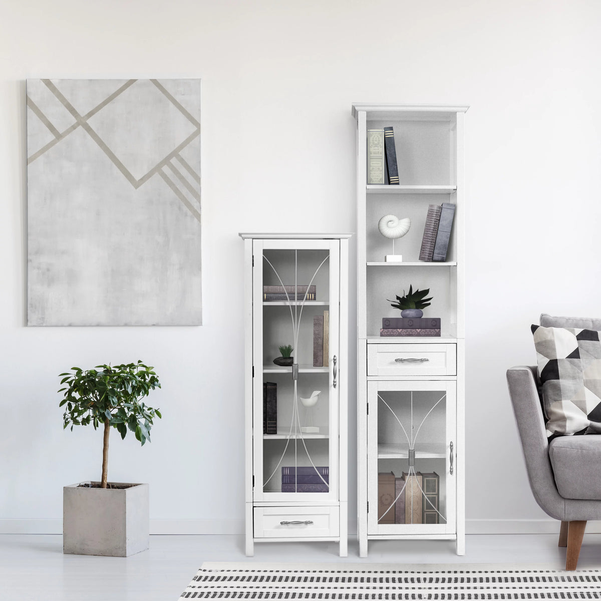 White Wooden Linen Cabinet with Drawer U98858