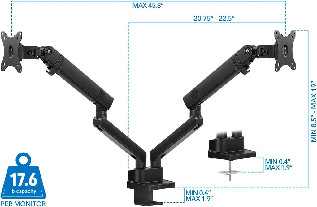 Dual Monitor Arm Mount Desk Stand, Height Adjustable, Fits Two 24 27 29 30 32 Inch VESA 75 100 Screens E67732