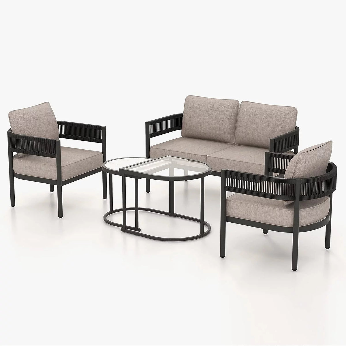 5-Piece Woven Wicker Outdoor Conversation Set with Cushions and Nested Table C137