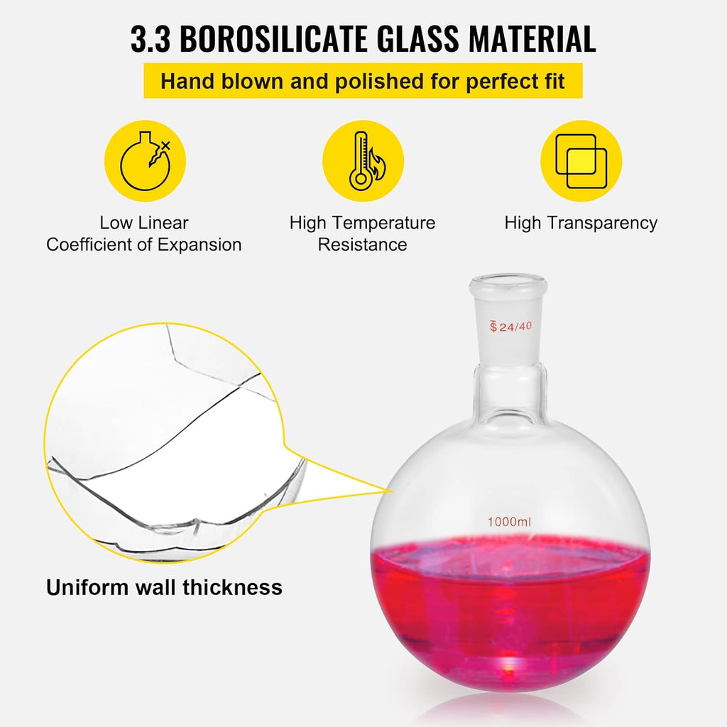 13pcs Borosilicate Glass Distillation Apparatus Kit with 1000ml Round Bottom Flask J69120