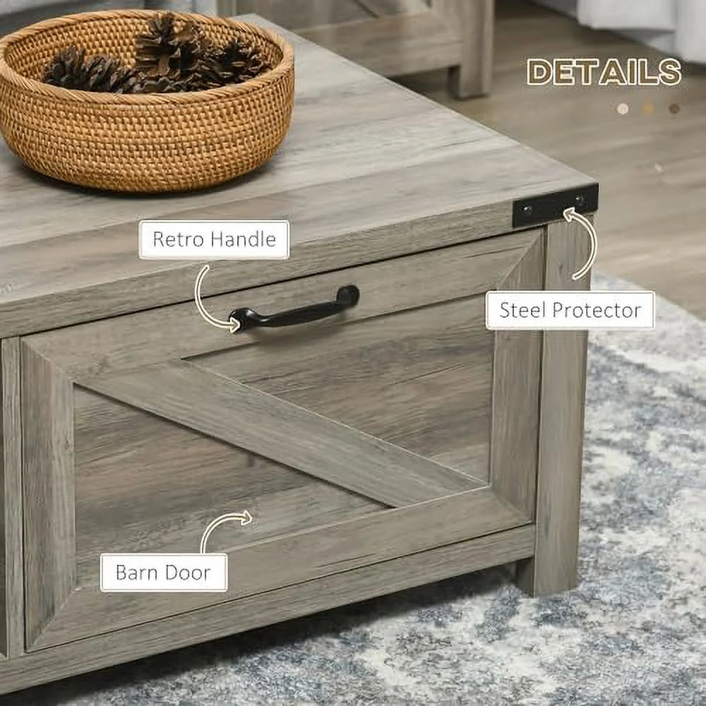 White Farmhouse Coffee Table with Drawer and Open Shelf K797119