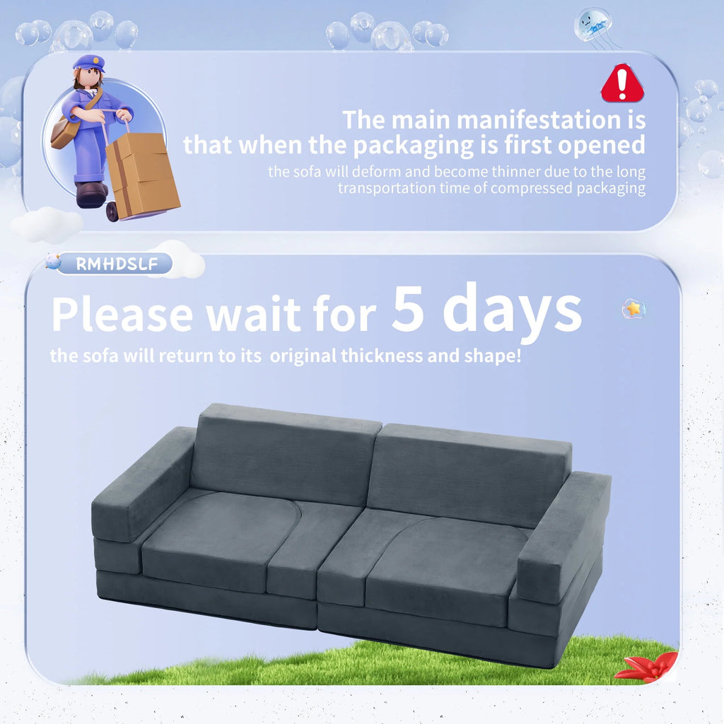Gray 9-Piece Kids Play Couch O390