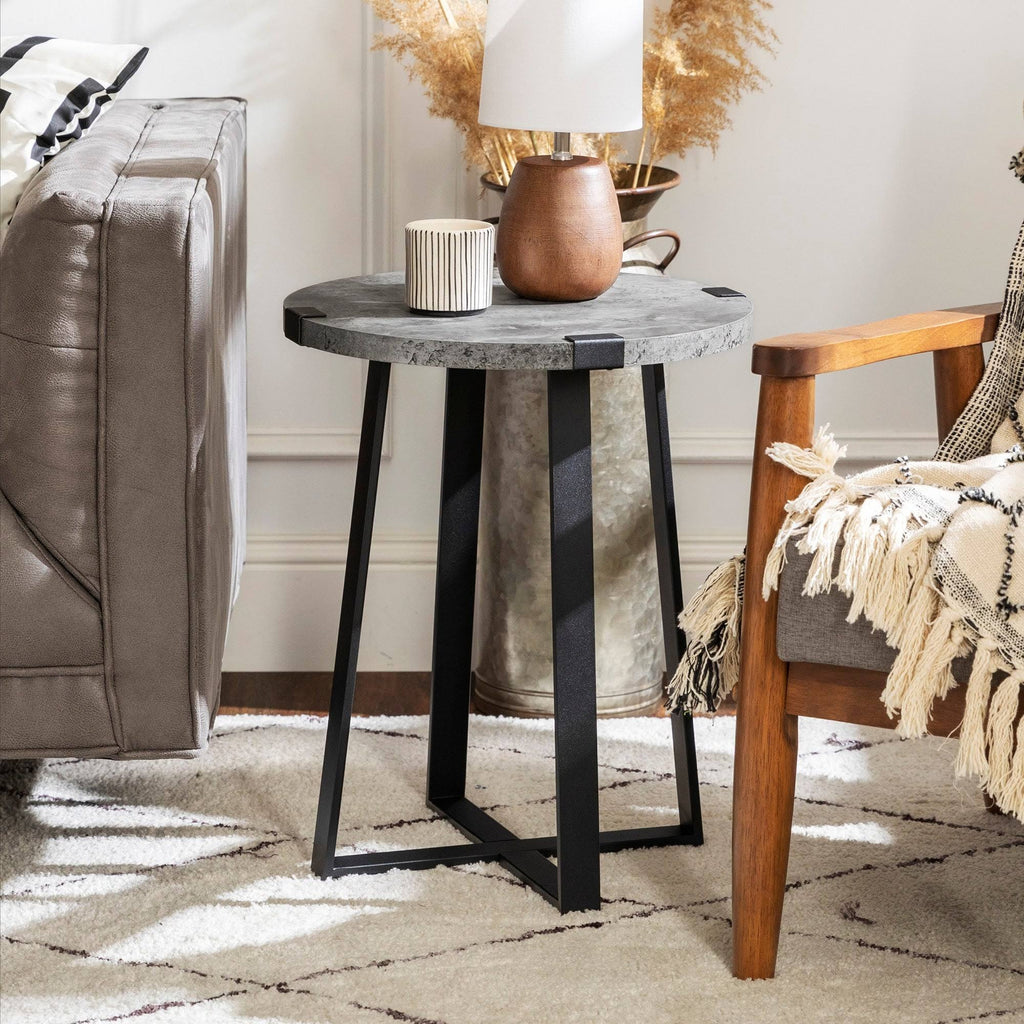 Dark Concrete Round Metal Side Table X4737