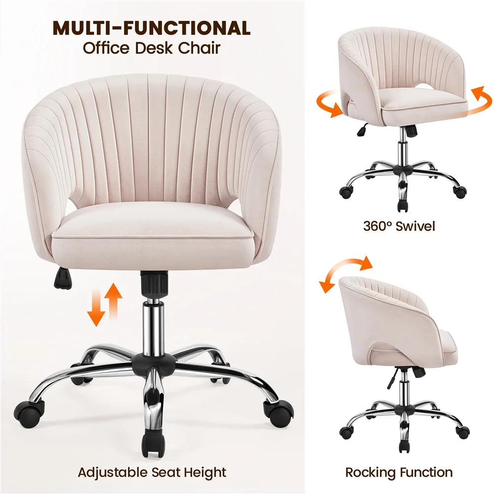 Cream Velvet Tufted Office Chair Z7202