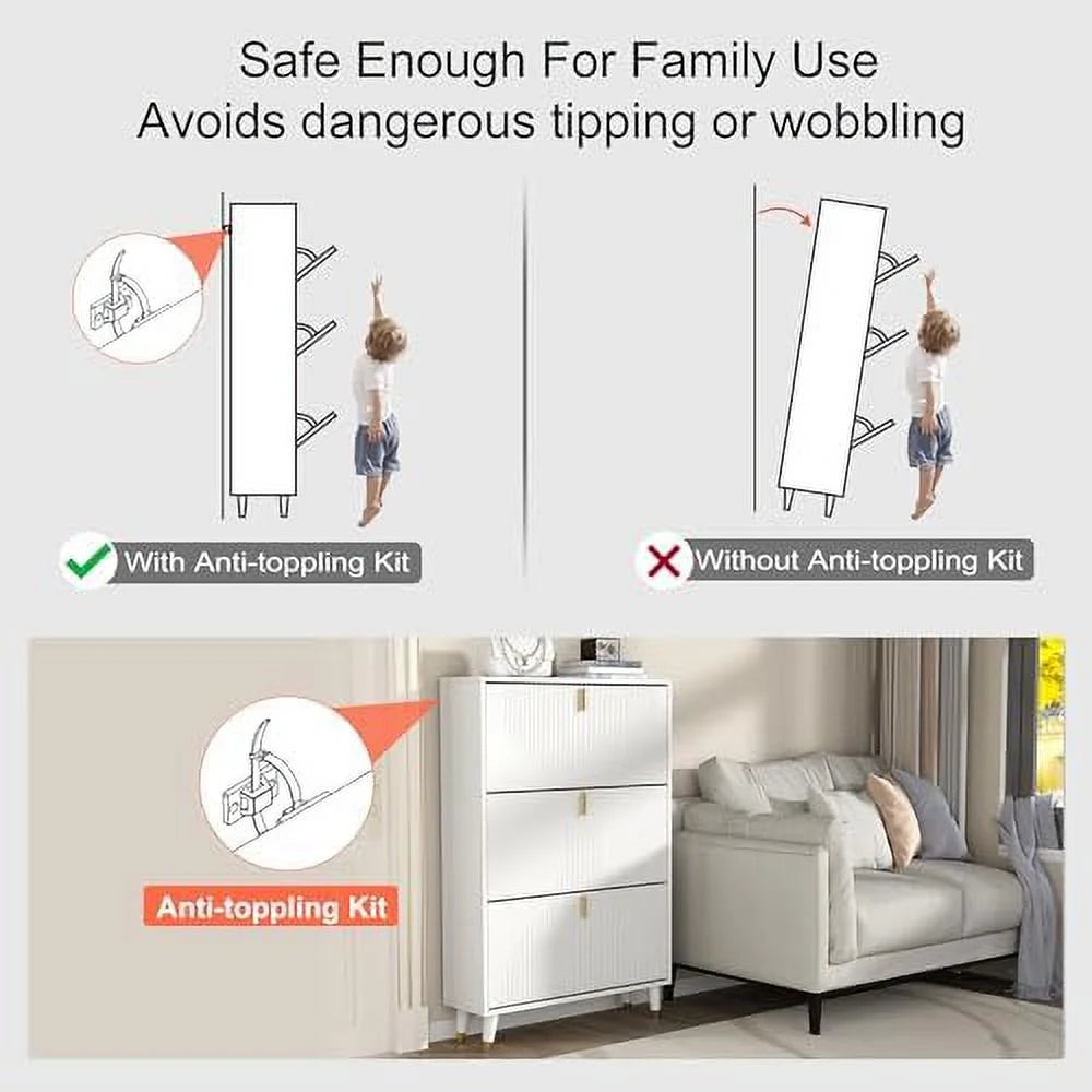 Slim White Shoe Cabinet with Flip Drawer C5464