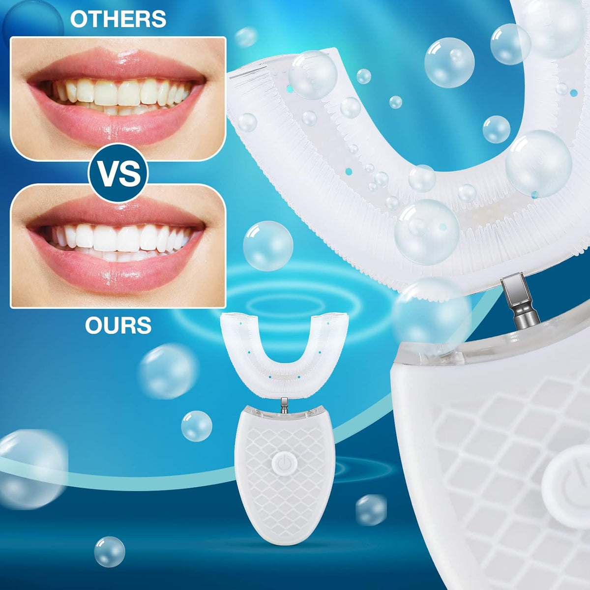 2 Pieces Ultrasonic U Shaped Automatic Toothbrushes with 3 Brush Heads I301746
