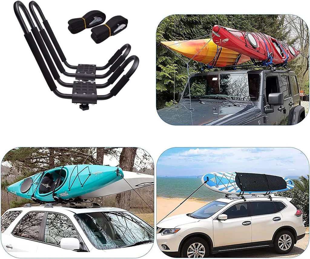 2PCS J-Bar Kayak Roof Rack with 2 7.2Ft Ratchet Lashing Straps V808