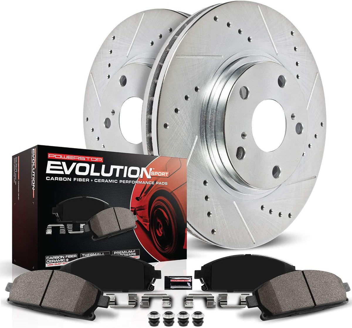 Rear Z23 Carbon Fiber Brake Pads with Drilled & Slotted Brake Rotors Kit M30290