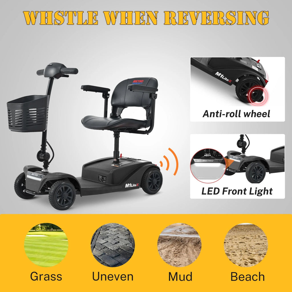 Heavy Duty 4-Wheel Mobility Scooter with Front & Rear Light, Black Y5489
