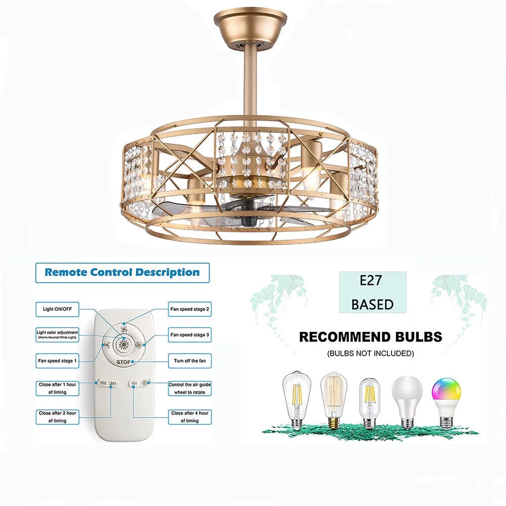 20" Crystal 4 Lights Ceiling Fan L474