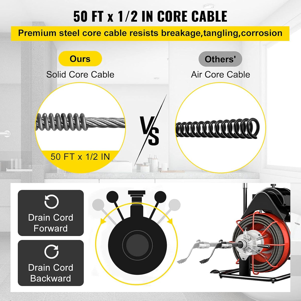 50 Ft x 1/2 Inch Portable Electric Drain Auger Cleaner D458