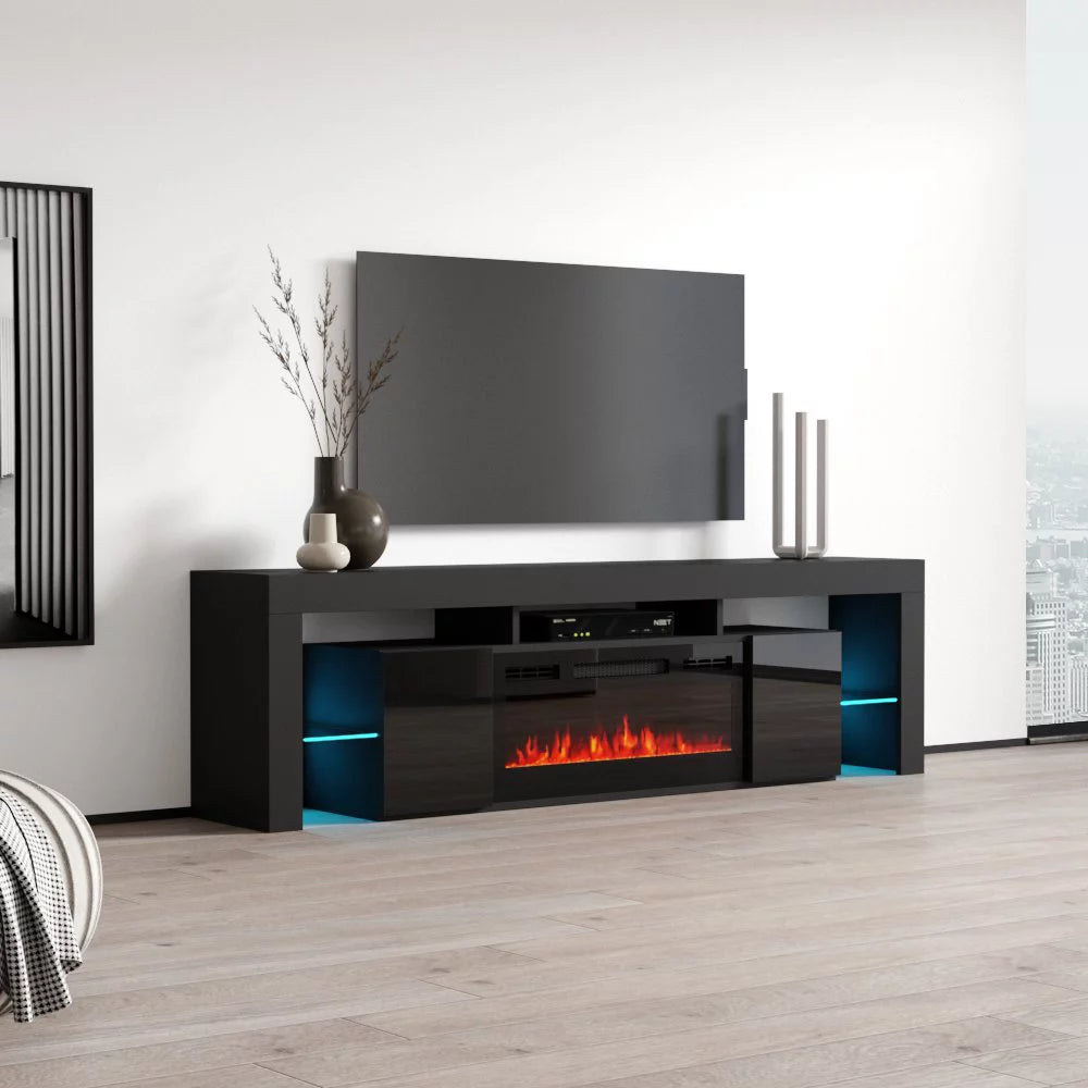 High Gloss Fireplace TV Stand with Storage Cabinets I583