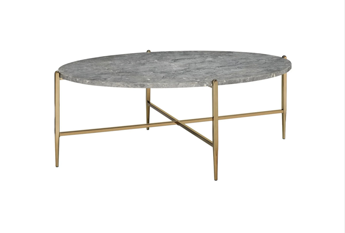 Champagne Faux Marble Metal Oval Coffee Table M65389