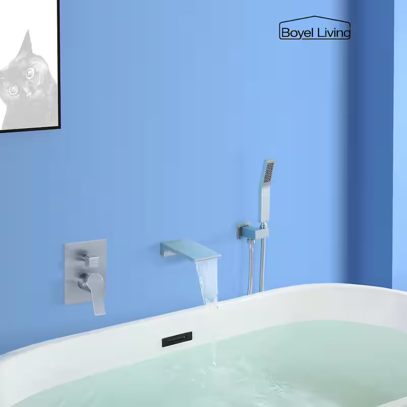 Wall Mount Roman Tub Faucet with Hand Shower Brushed Nickel N6052
