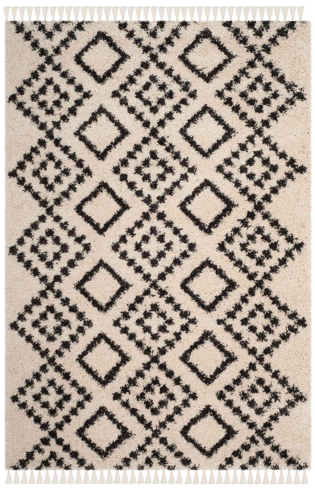 Moroccan Fringe Geometric Shag Area Rug or Runner E8384