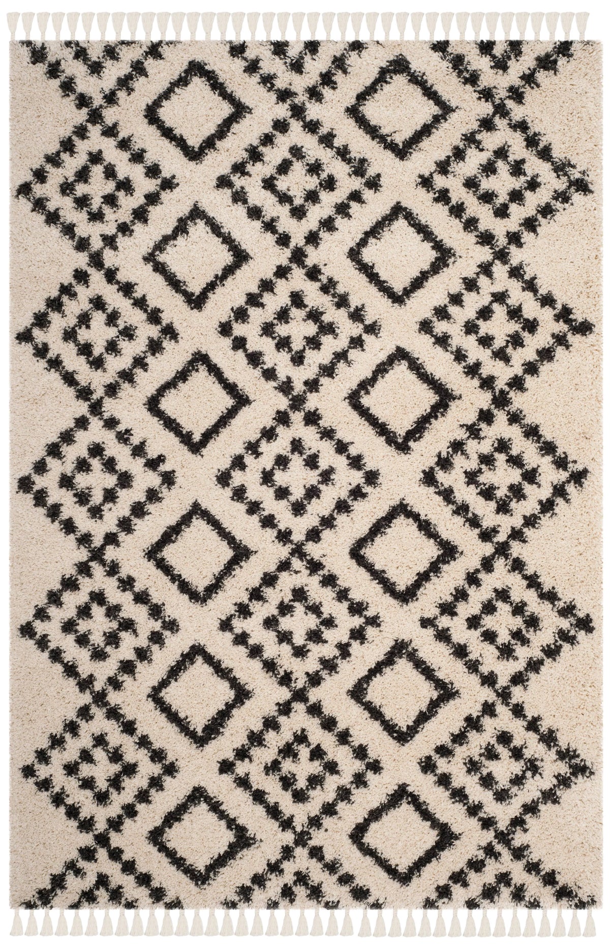Moroccan Fringe Geometric Shag Area Rug or Runner E8384