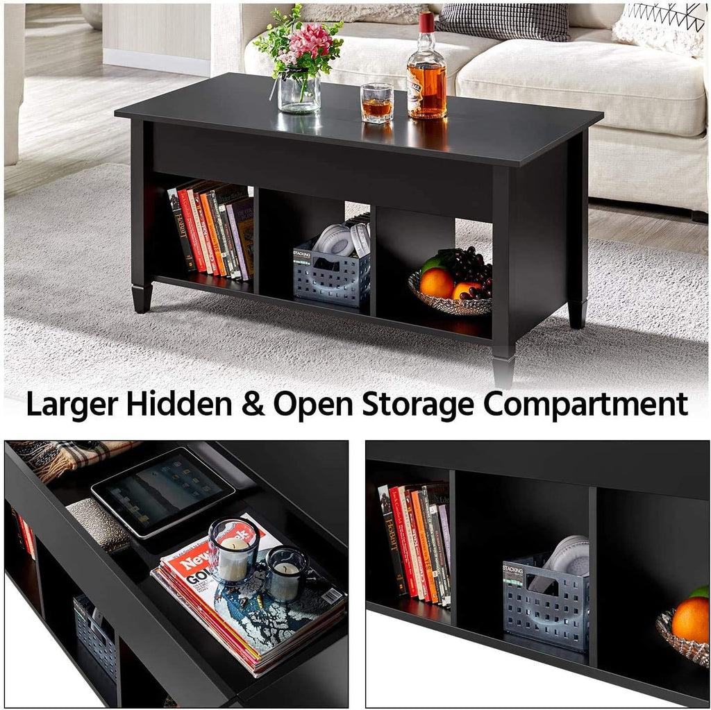 Black Lift Top Wood Coffee Table with Storage Shelf G9168