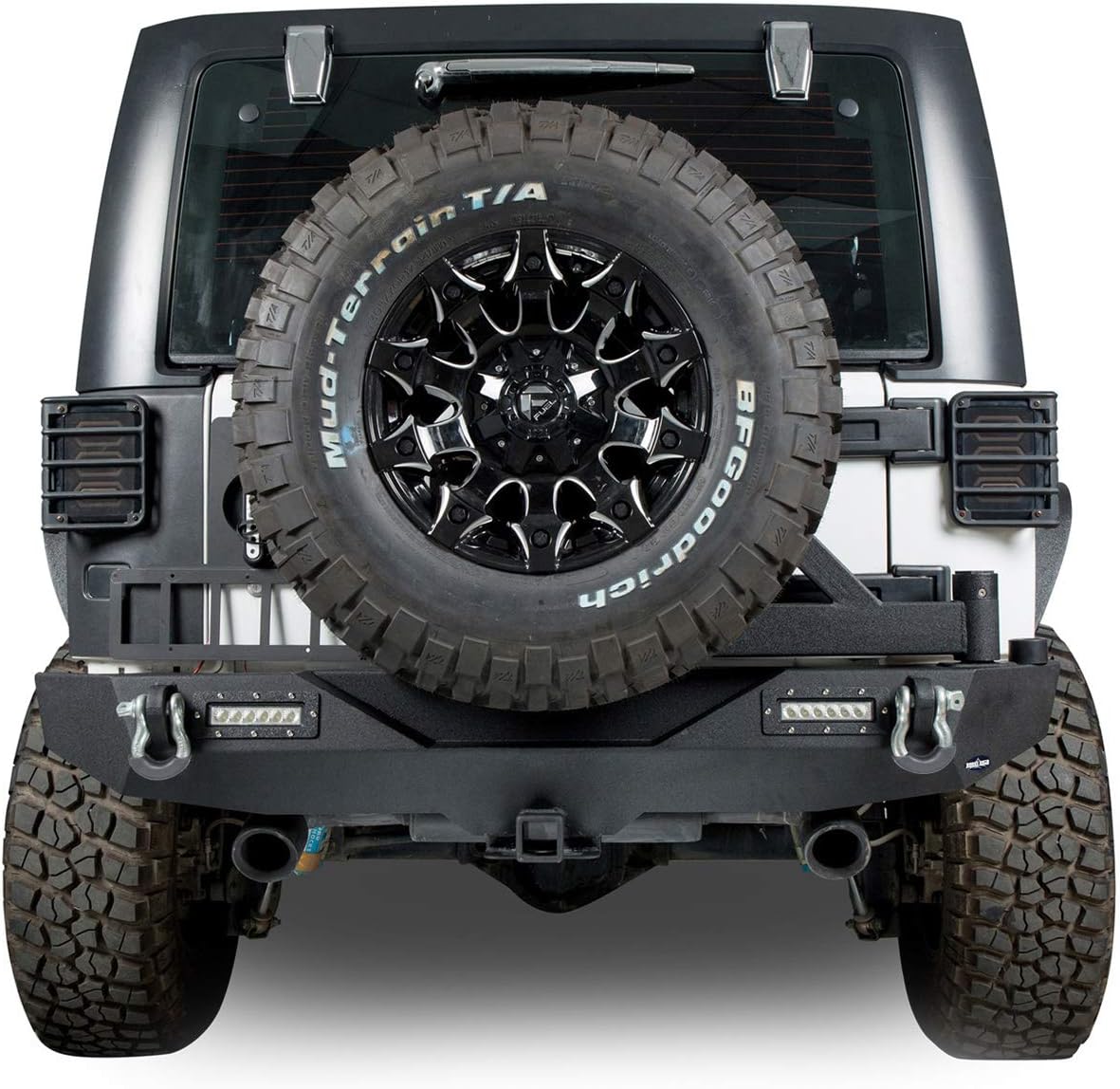 Front and Rear Bumpers with Tire Carrier & LED Light Bar & Hitch Receiver O758942