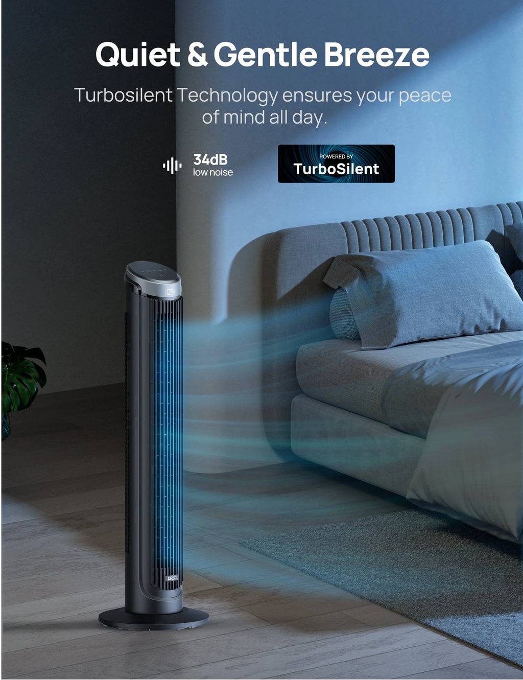90° Oscillating Tower Fan with Remote, 4 Modes, 12H Timer, 40 Inch Z505299