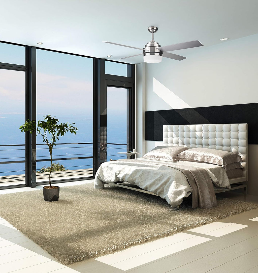 Brushed Nickel Contemporary Indoor Ceiling Fan with LED Light Kit and Remote Control M70647