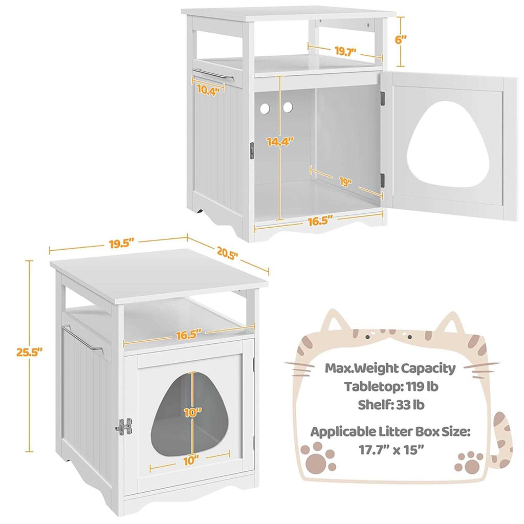 White Wooden Cat Litter Box with Open Shelf D912207
