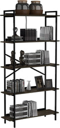 5-Tier Dark Brown Wooden Bookcase with Metal Frames J1128
