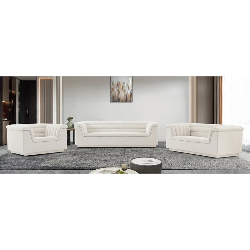 Cream Boucle Fabric Loveseat H2468