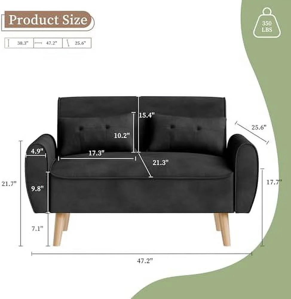 47" Linen Fabric Tufted Loveseat Sofa with Wood Legs N52513