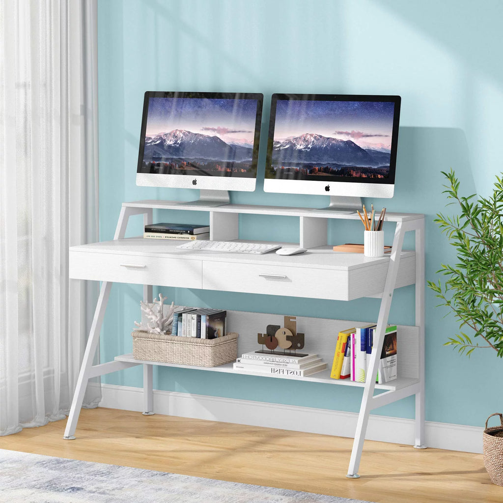 47 Inch Computer Desk with 2 Drawers and Hutch Shelf P814