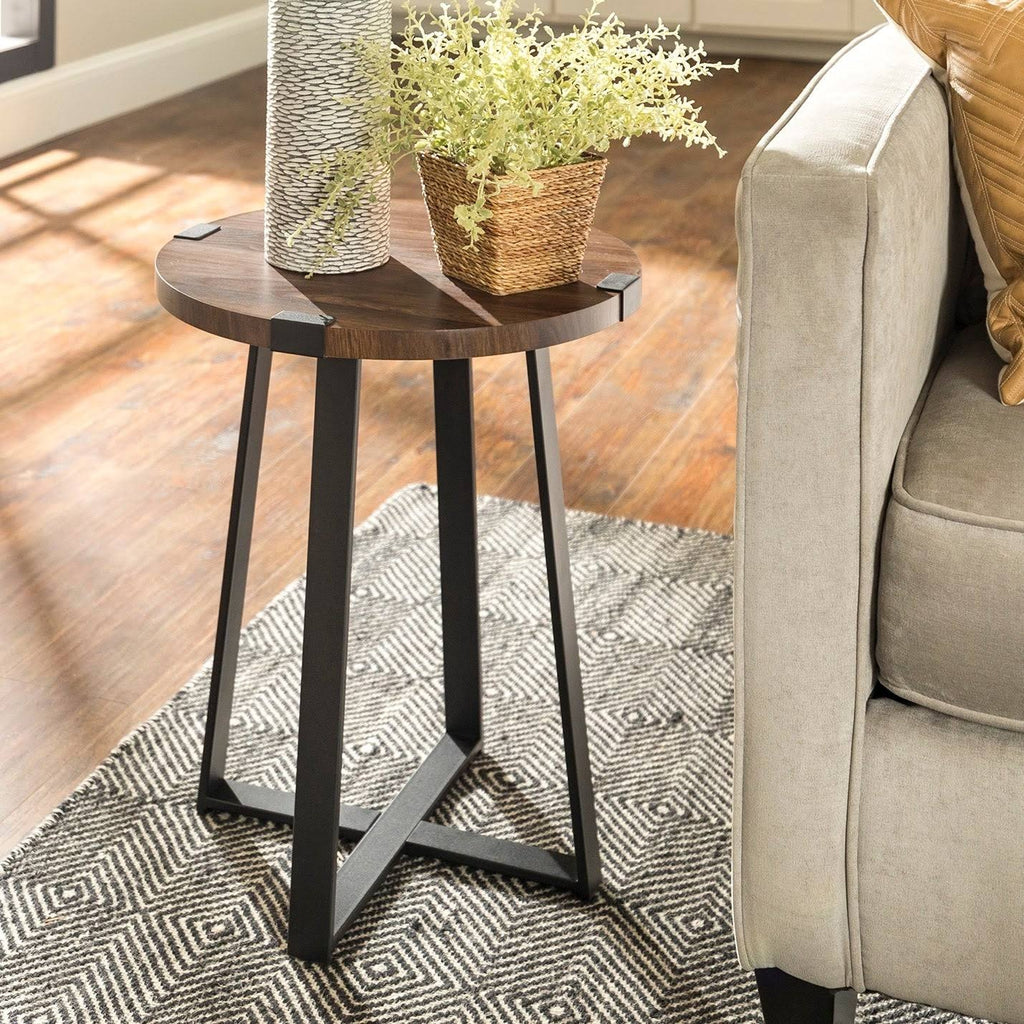 Dark Concrete Round Metal Side Table X4737