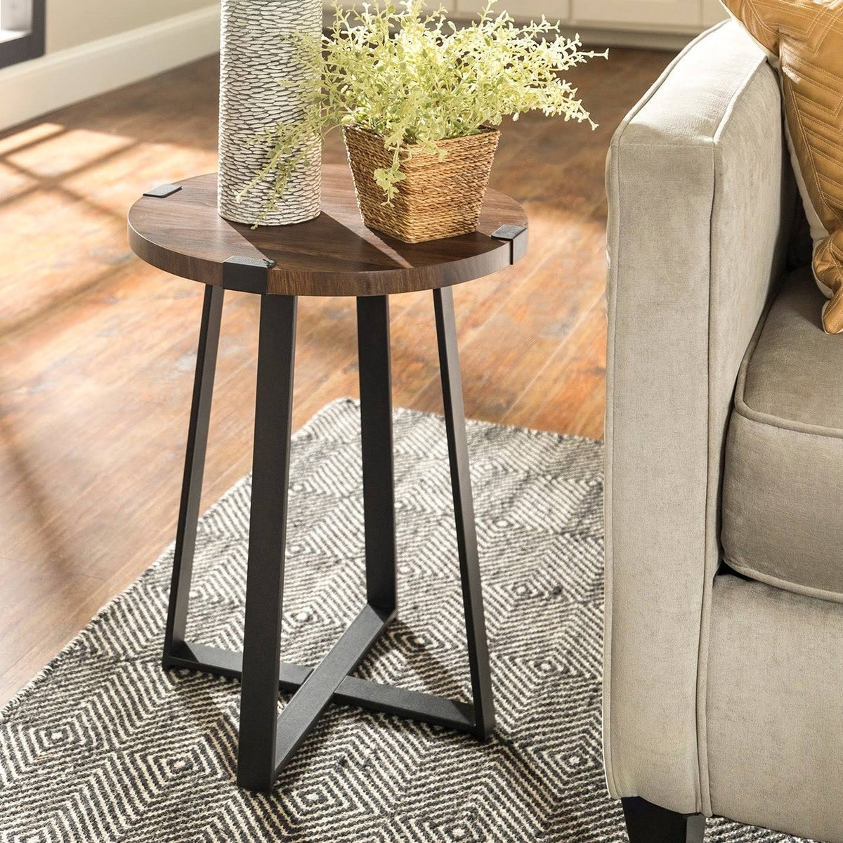 Dark Concrete Round Metal Side Table X4737