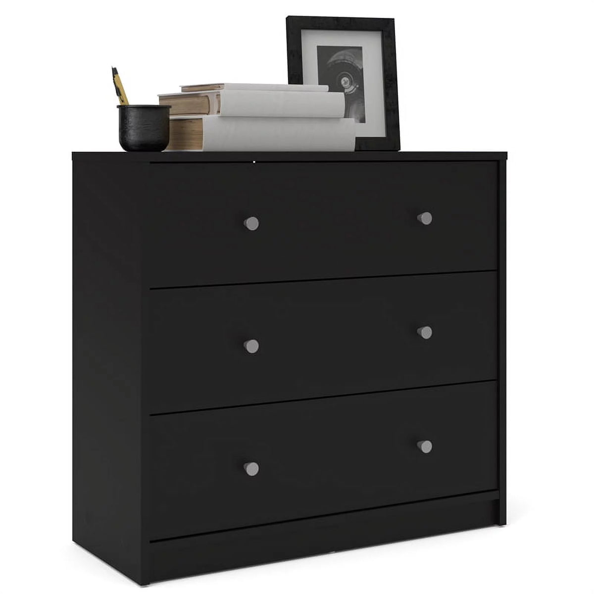 Black 3 Drawer Chest and 6 Drawer Double Dresser Set I2526