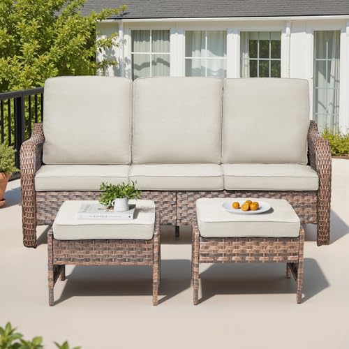 5 Pieces All-Weather Wicker Patio Furniture Set with Swivel Rocking Chairs T153