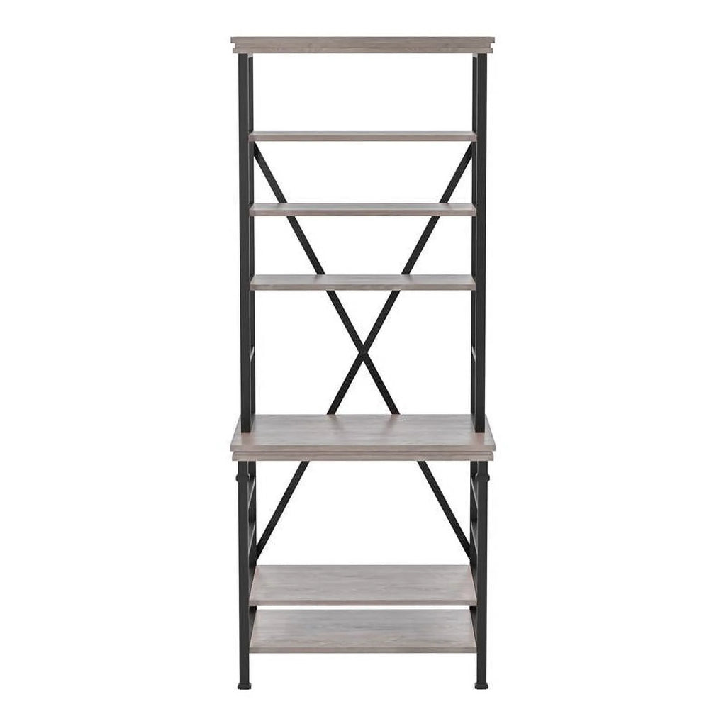 Antique White 6-Shelf Metal Bookcase W7362