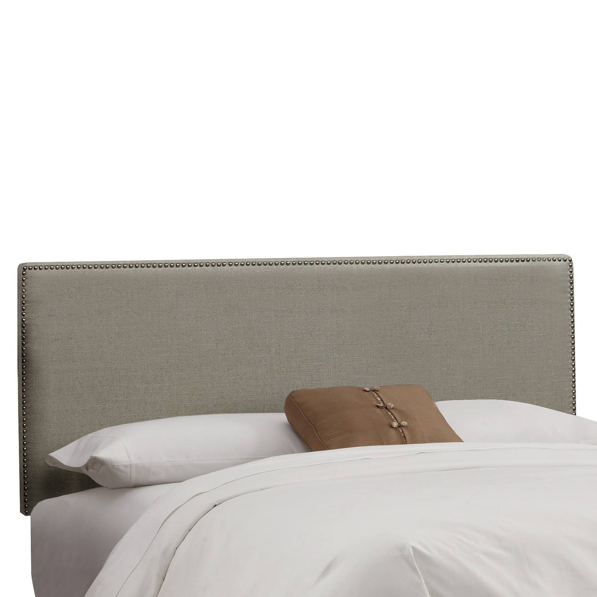 Gray Linen Headboard with Pewter Nailbuttons G8719