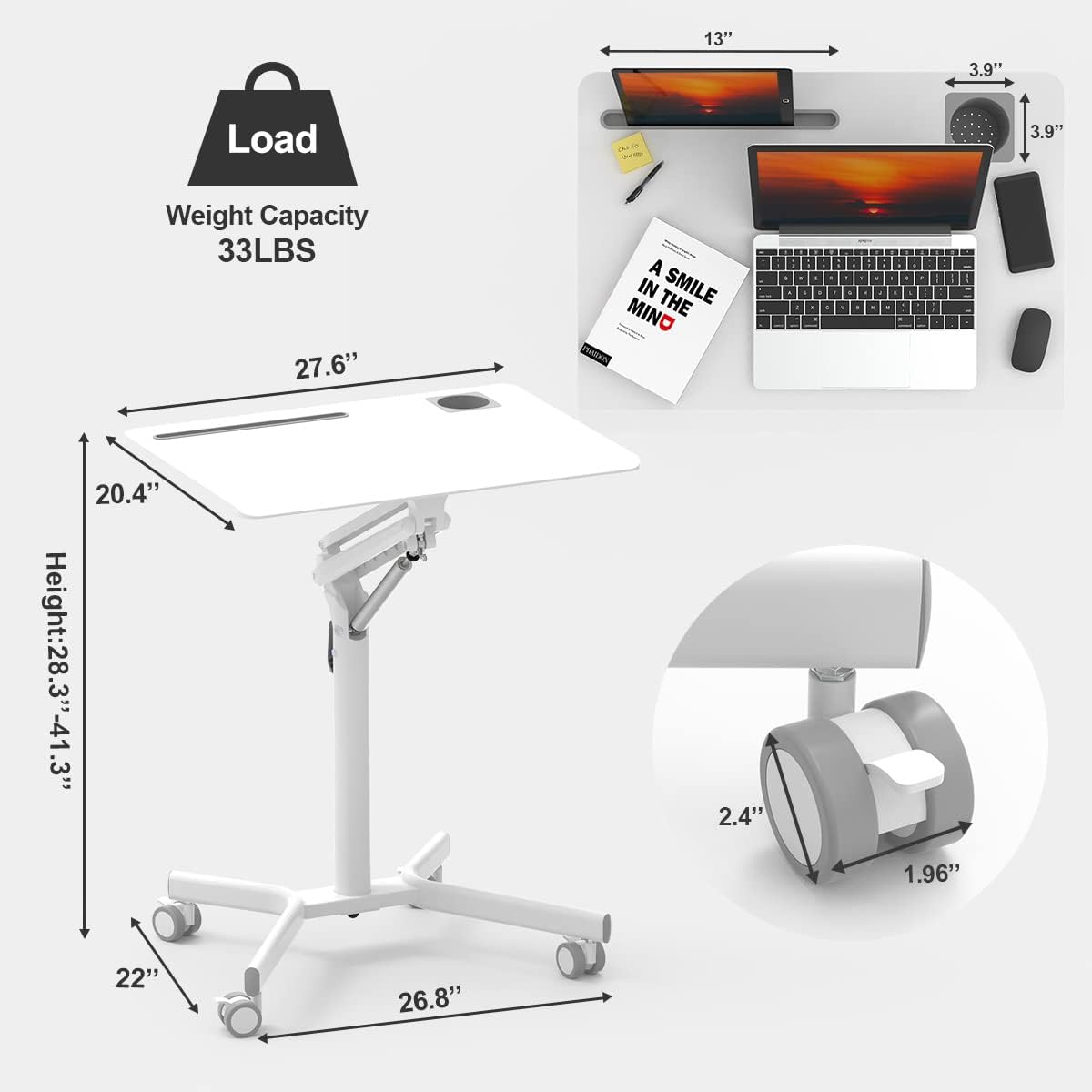 Portable Height Adjustable Laptop Desk with Wheels C86105