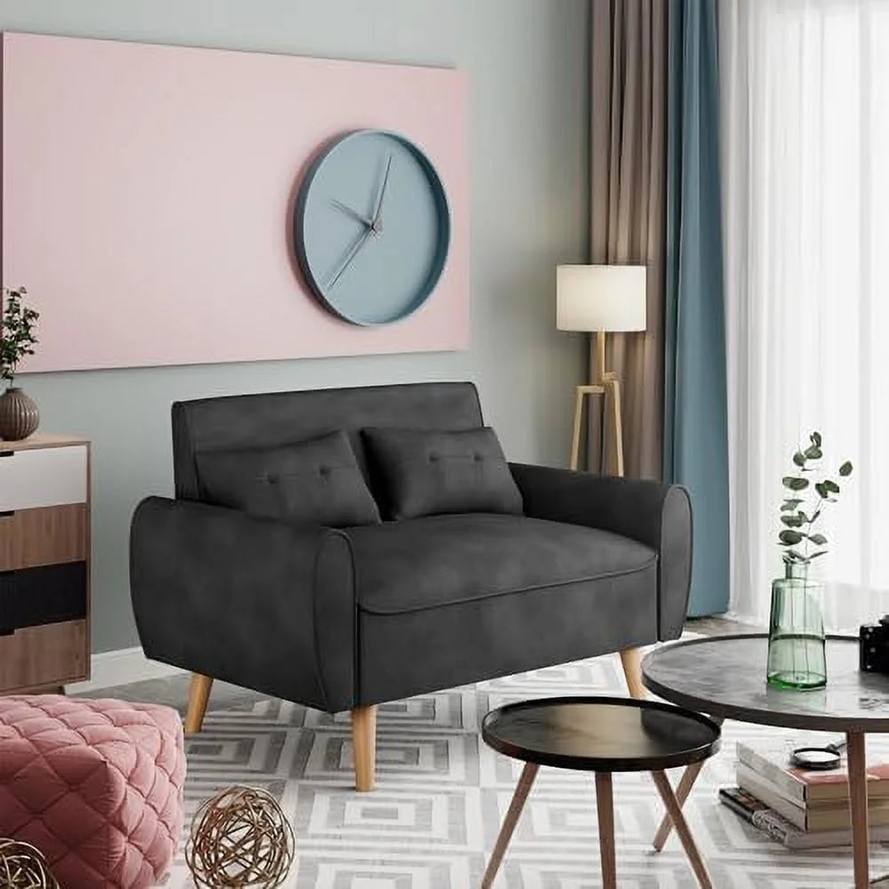 47" Linen Fabric Tufted Loveseat Sofa with Wood Legs N52513