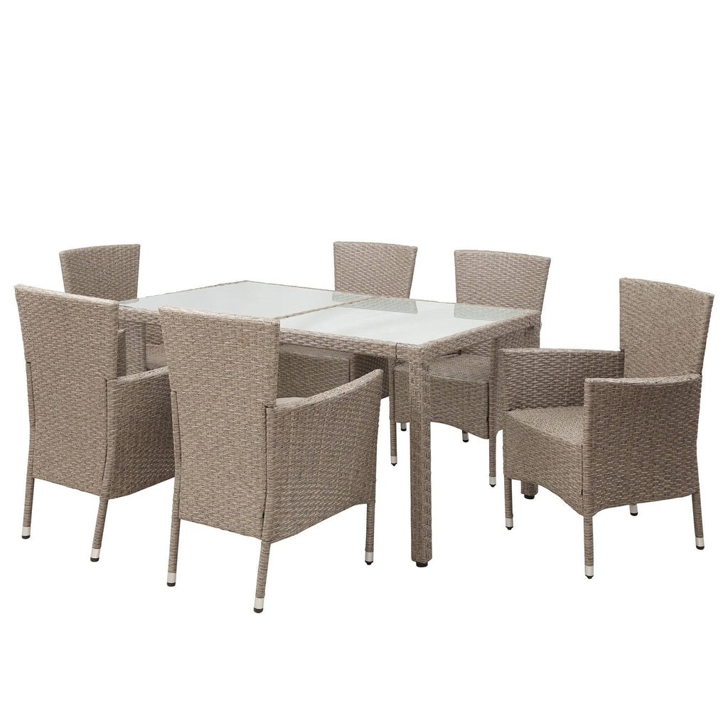 Beige-Brown 7 Piece Patio Wicker Dining Table Z939656