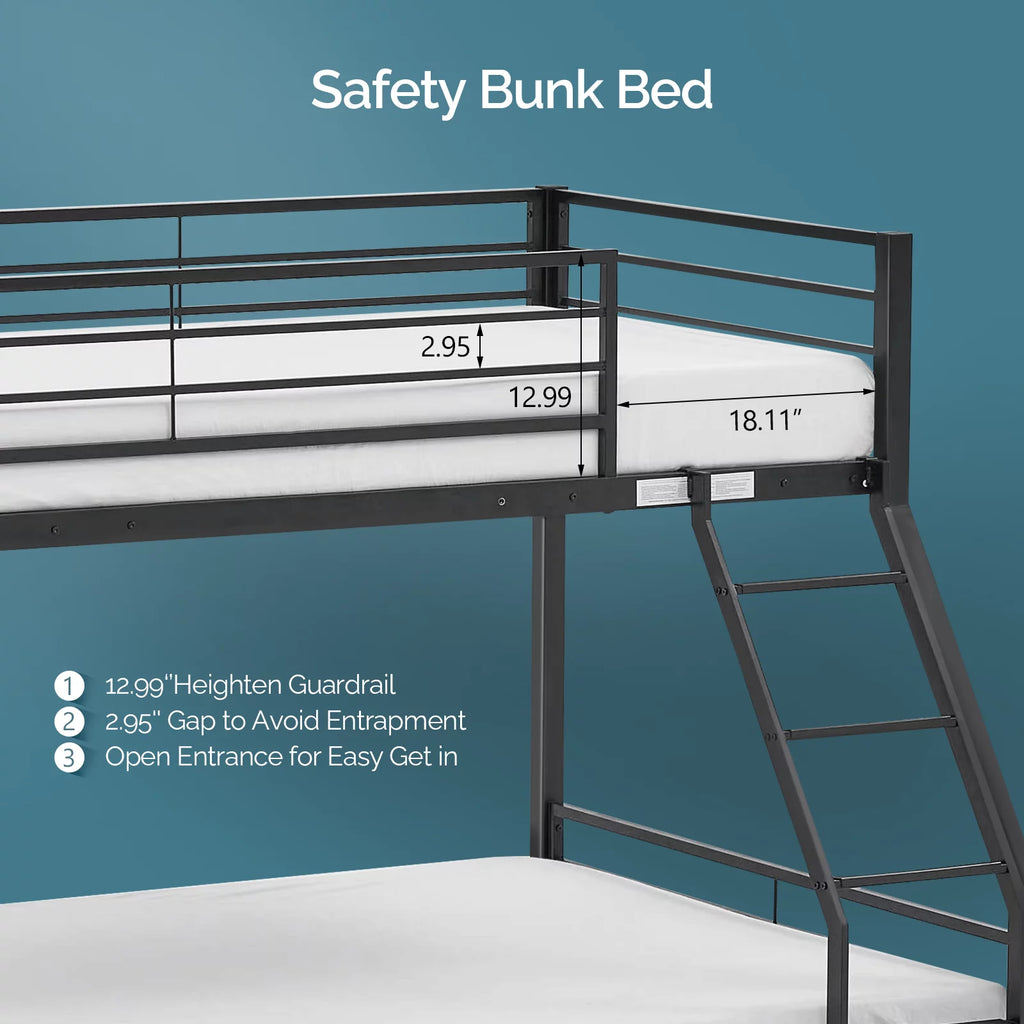 Twin over Full Metal Bunk Bed with Ladder and Guardrail K34389