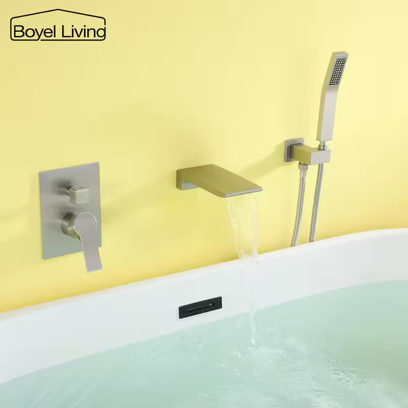 Wall Mount Roman Tub Faucet with Hand Shower Brushed Nickel N6052