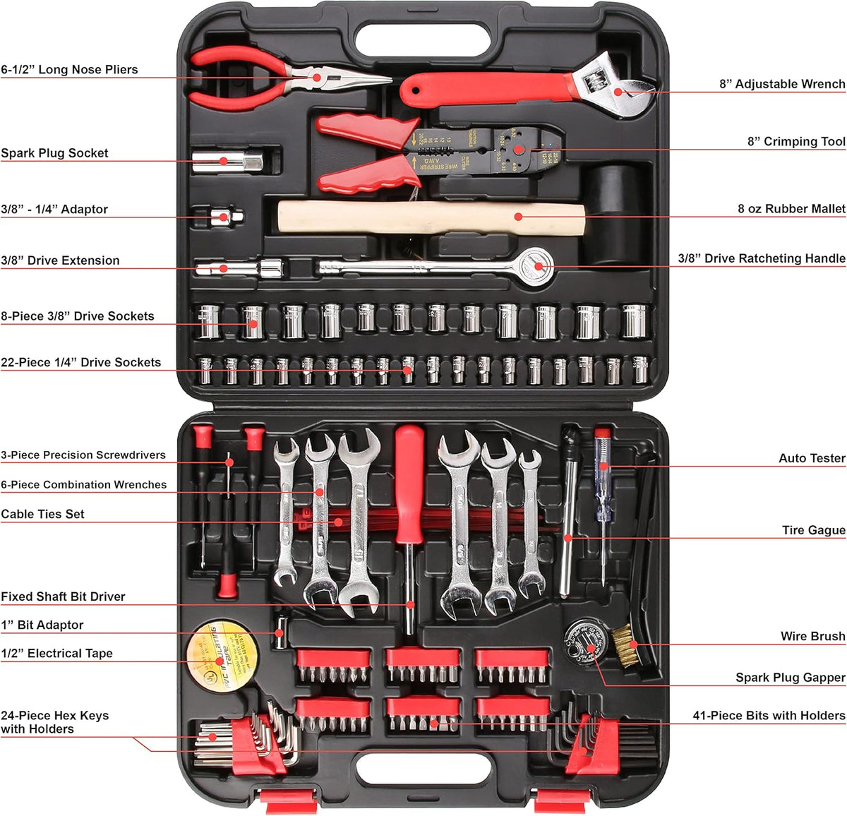 122-Piece Household Hand Tool Set with Carrying Tool Box O382