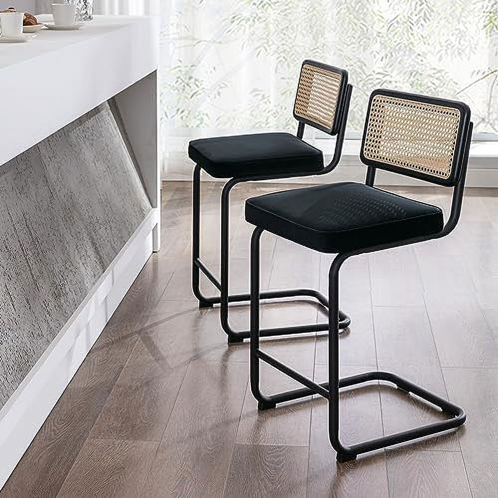 Counter Height Barstools Set of 2 Velvet Upholstered Stools R252486